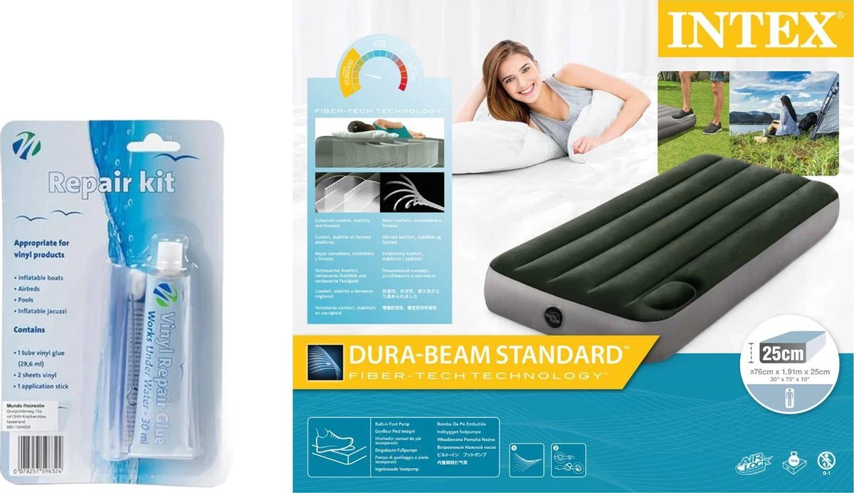 Intex Luchtbed - Downy - Formaat: Cot - B76 X L191 X H25 Cm - Ingebouwde Voetpomp- Met Reparatieset 6 Intex Luchtbed - Downy - Formaat: Cot - B76 X L191 X H25 Cm - Ingebouwde Voetpomp- Met Reparatieset - Afbeelding 4
