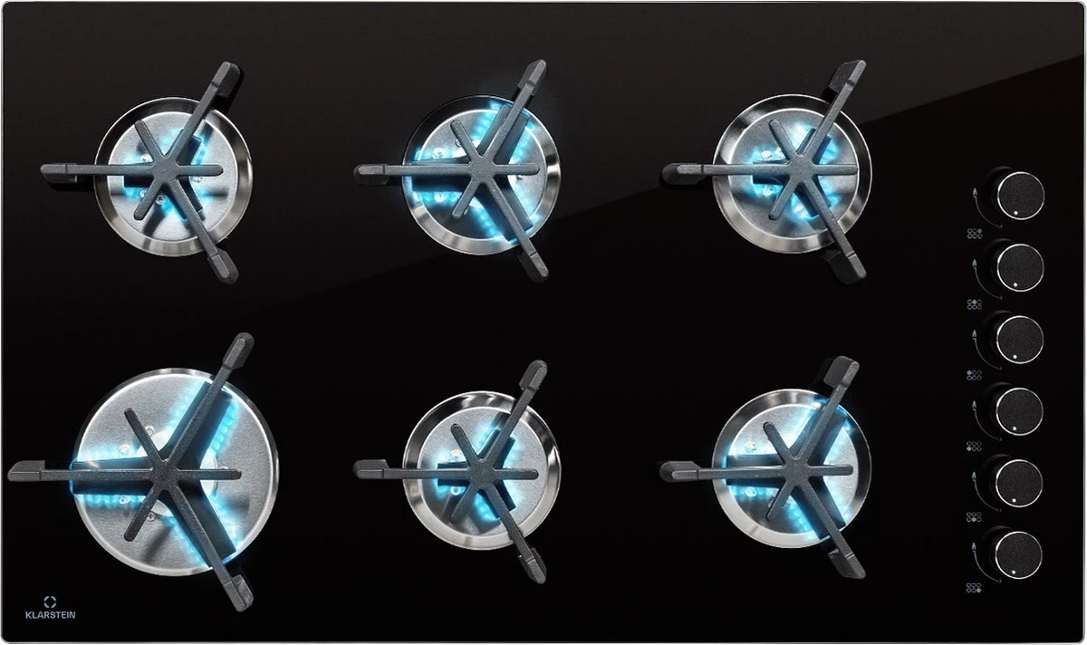 Trifecta 6 Gaskookplaat 6-pits Grote, Normale En Extra Glaskeramische Branders 3 Trifecta 6 Gaskookplaat 6-pits Grote, Normale En Extra Glaskeramische Branders
