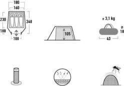 High Peak Lichtgewicht Tunneltent Kite 3 LW, Trekking Tent 3 Personen, 3,1 Kg, Aluminium Stokken, 3000 Mm Waterdicht, Extra Lang 230 Cm -Buiten Kamperen 1200x833 1