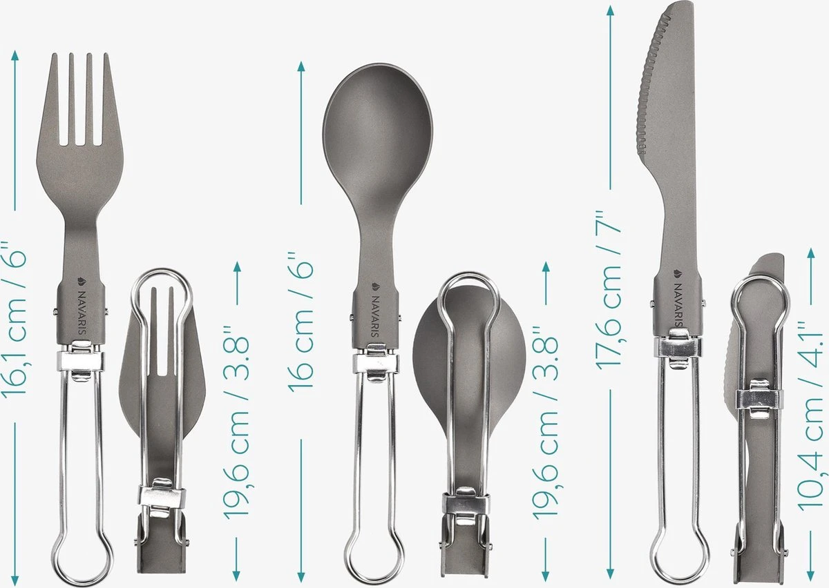 Navaris Campingbestek Van Titanium - Set Met Vork, Mes En Lepel - Inklapbaar - Bestekset Voor Onderweg - Inclusief Karabijnhaak En Bewaarzakje 11 Navaris Campingbestek Van Titanium - Set Met Vork, Mes En Lepel - Inklapbaar - Bestekset Voor Onderweg - Inclusief Karabijnhaak En Bewaarzakje - Afbeelding 9
