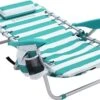 Strandstoel Met Afneembare Hoofdsteun, Draagbare Klapstoel, Campingstoel, Rugleuning Tot 180° Verstelbaar, Met Bekerhouder En Zijvak, Groene En Witte Strepen GCB62JW -Buiten Kamperen 1200x856 1