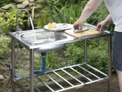 Camping/Outdoor Inox Tafel Met Gootsteen Lavabo En Kraan 100x77x50cm -Buiten Kamperen 1200x909