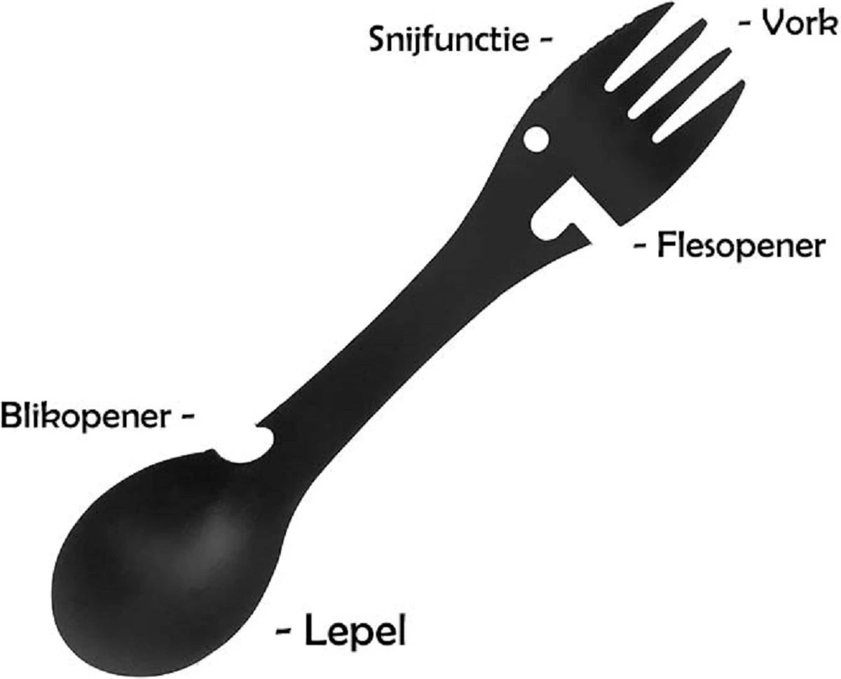 Luverno® - Spork - Incl. Bescherm Hoes - RVS - Bestek To Go - Reisbestek - Keukengadget - 5 In 1 Camping Bestek - Zwart 6 Luverno® - Spork - Incl. Bescherm Hoes - RVS - Bestek To Go - Reisbestek - Keukengadget - 5 In 1 Camping Bestek - Zwart - Afbeelding 4