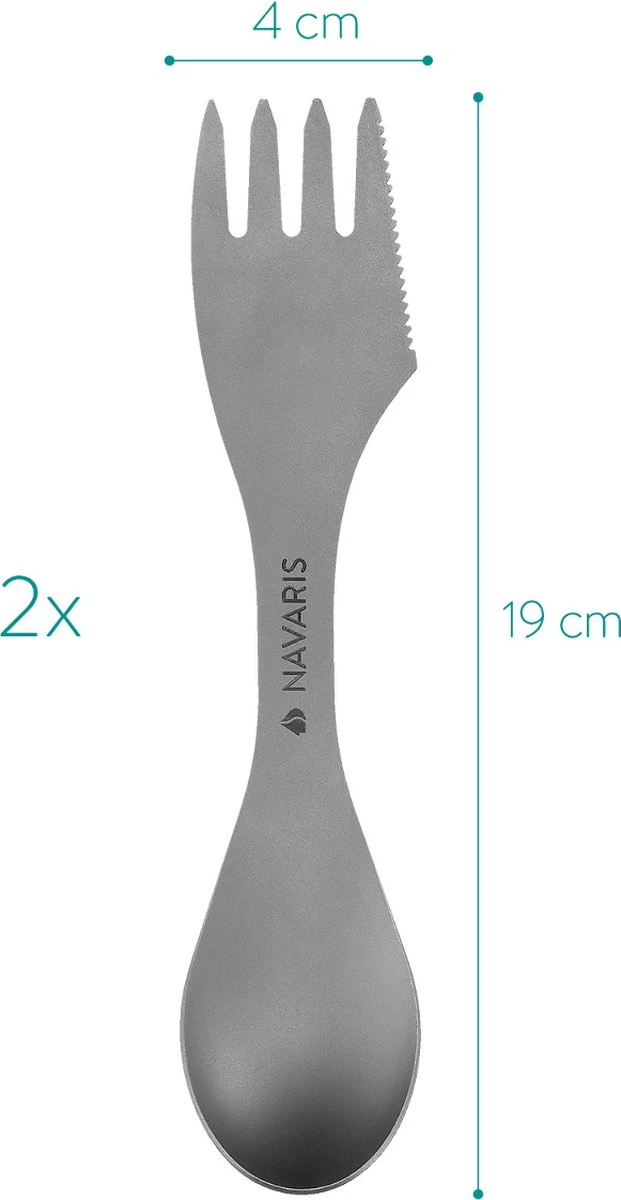 Navaris 2x Spork Titanium Campingbestek - Vork, Mes En Lepel In één - Bestek Voor Onderweg En Op Reis - Lichtgewicht - Inclusief Bewaarzakje 7 Navaris 2x Spork Titanium Campingbestek - Vork, Mes En Lepel In één - Bestek Voor Onderweg En Op Reis - Lichtgewicht - Inclusief Bewaarzakje - Afbeelding 5