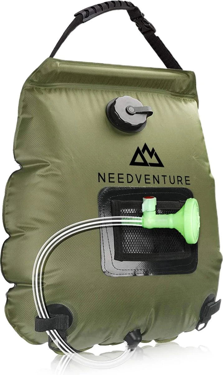 Needventure Solar Douche - Camping Douchezak - Buiten Douche - Tuindouche - Inclusief Thermometer - Waterzak Met Douchekop - 20L - Groen 3 Needventure Solar Douche - Camping Douchezak - Buiten Douche - Tuindouche - Inclusief Thermometer - Waterzak Met Douchekop - 20L - Groen