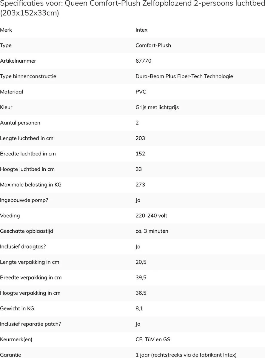 Intex Comfort-plush Full Luchtbed - 2-persoons - 203x152x33 Cm 10 Intex Comfort-plush Full Luchtbed - 2-persoons - 203x152x33 Cm - Afbeelding 8