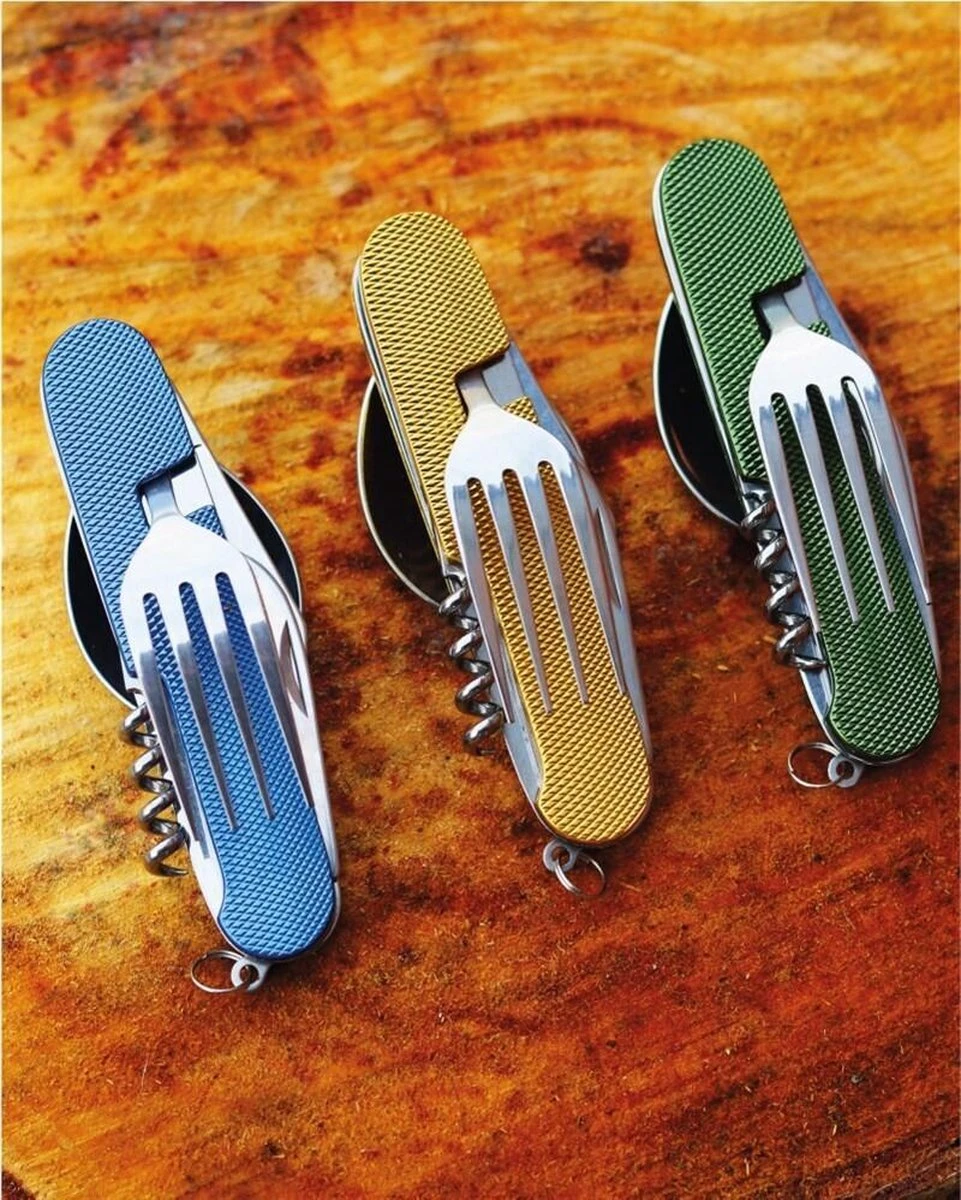 Merkloos Bestek - All -In-One Vork / Lepel / Mes / Flesopener/ Tirbuson - Blauw 5 Merkloos Bestek - All -In-One Vork / Lepel / Mes / Flesopener/ Tirbuson - Blauw - Afbeelding 3