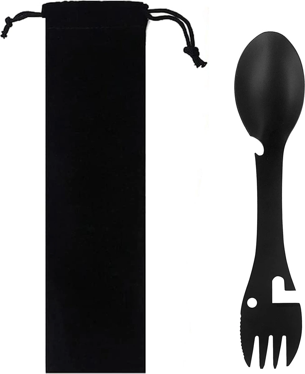Luverno® - Spork - Incl. Bescherm Hoes - RVS - Bestek To Go - Reisbestek - Keukengadget - 5 In 1 Camping Bestek - Zwart 3 Luverno® - Spork - Incl. Bescherm Hoes - RVS - Bestek To Go - Reisbestek - Keukengadget - 5 In 1 Camping Bestek - Zwart